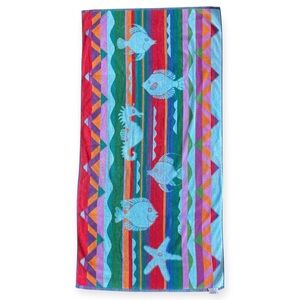Vintage Royal Terry Rainbow Fish Seahorse Beach Towel Cotton 30”x 59”